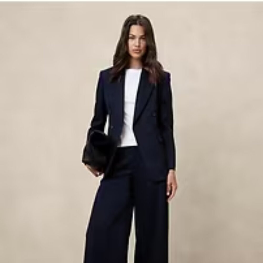 NEW Banana Reoublic Factory Navy Blue Stretch Cotton Icon Blazer Suil Jacket